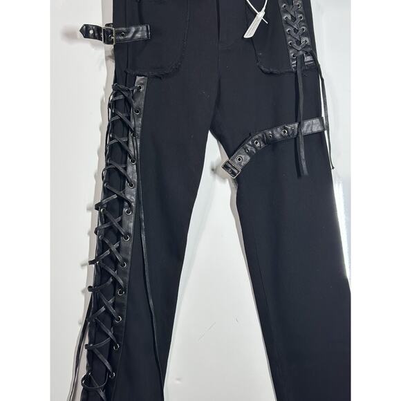 NWT Devil Fashion Mens Goth Punk Biker Grunge Side Lacing Size Small Jeans Black - Picture 6 of 16